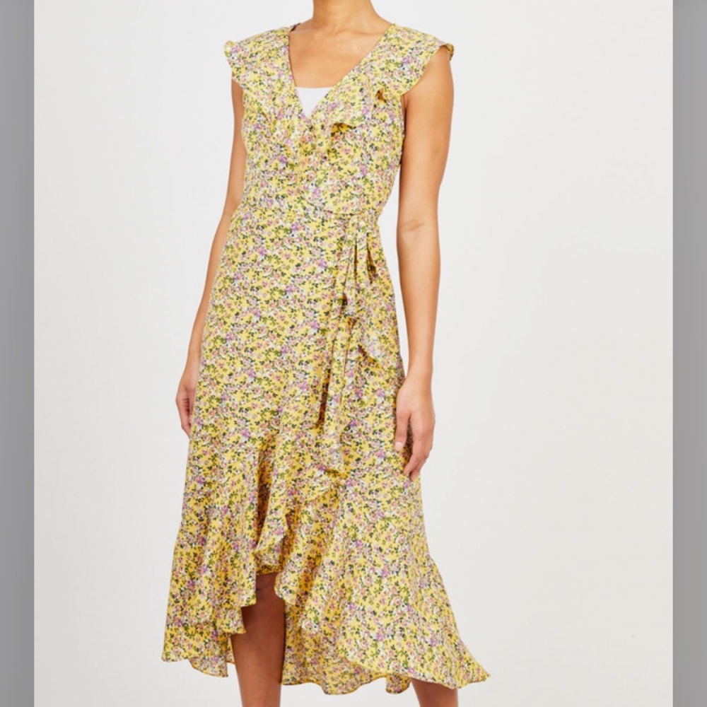 Yellow Floral Wrap Dress